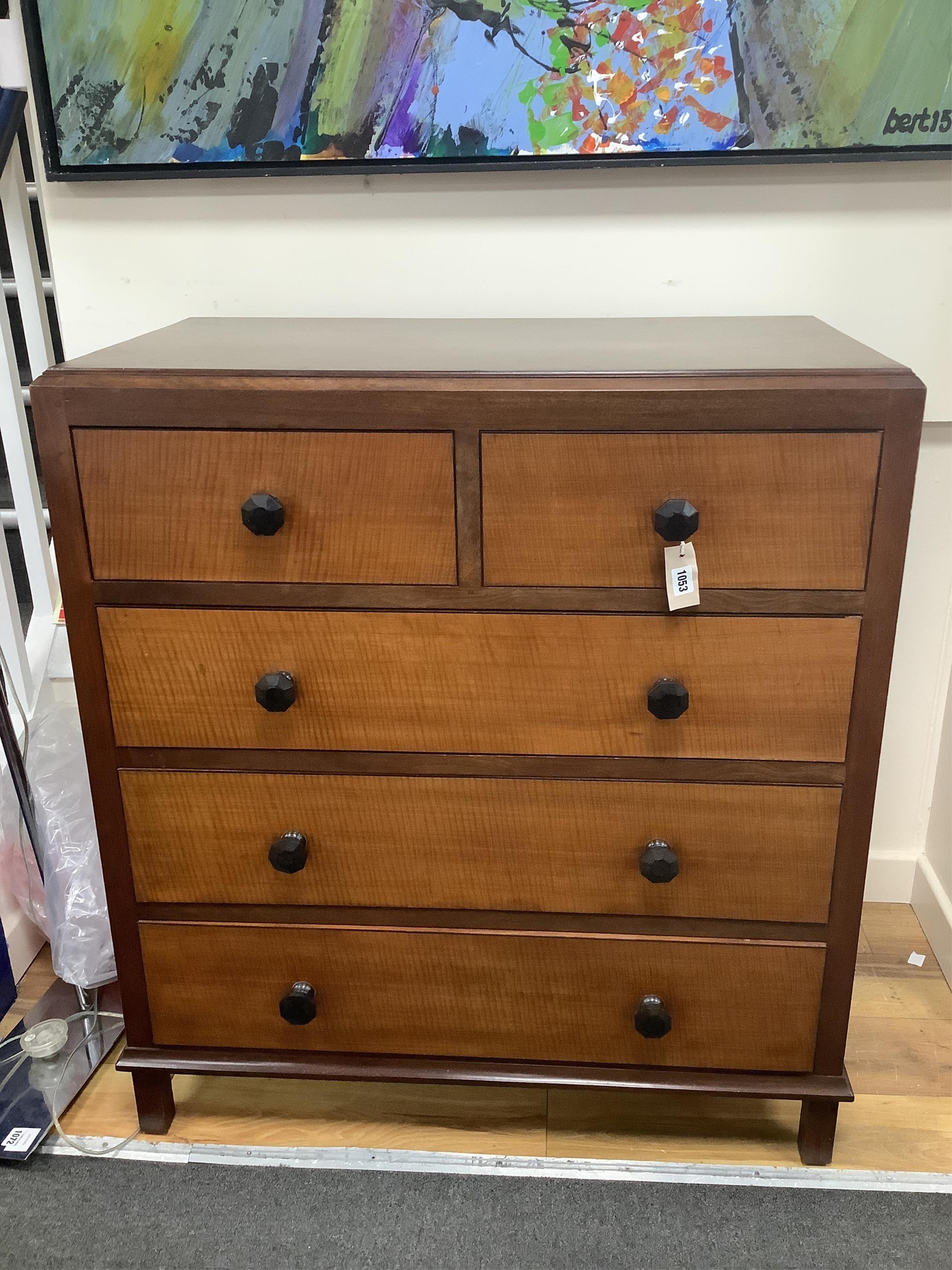 Gordon Russell, a mahogany chest of five drawers, width 91cm, depth 50cm, height 102cm. Condition - good